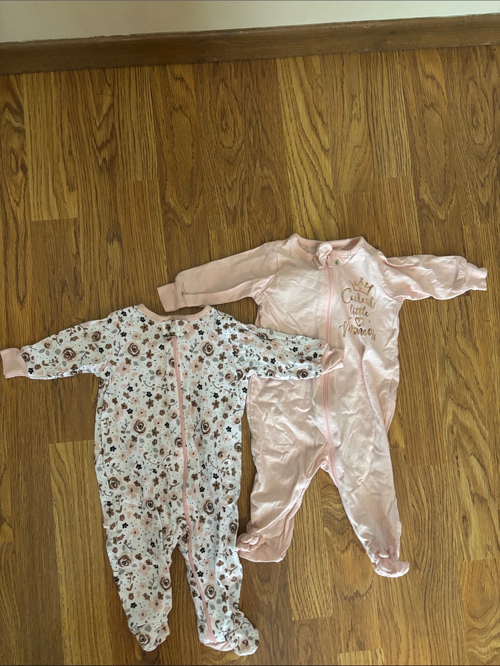 Gerber Pink Floral and Solid Pink Footed Baby One-Piece Sleepers - 2 Pack